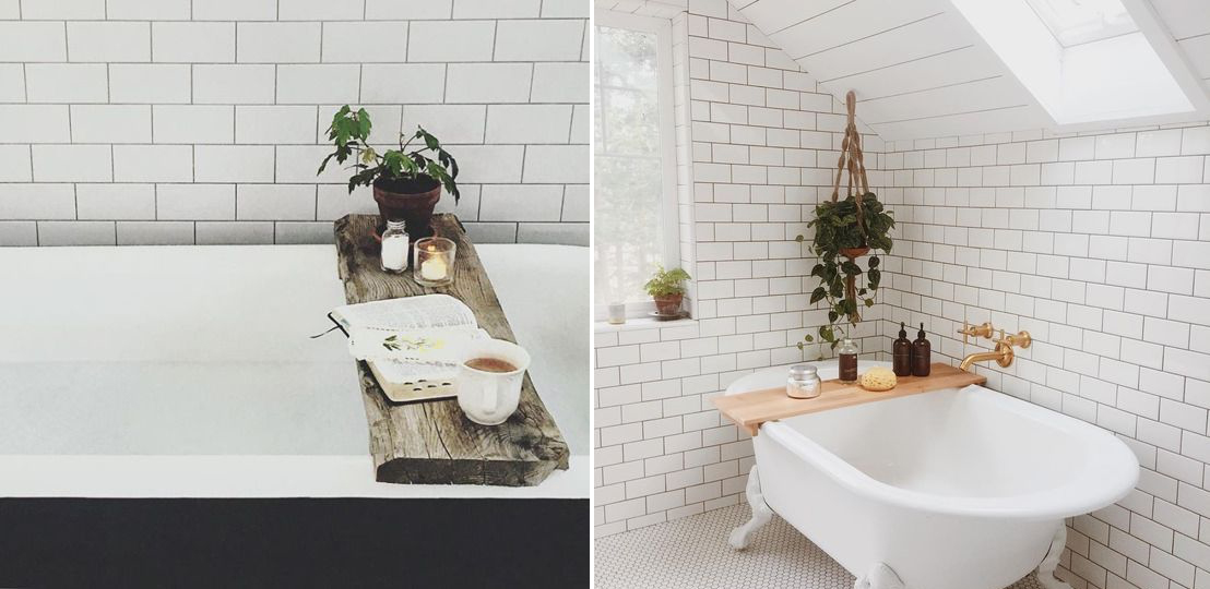 Houten plankje op het bad