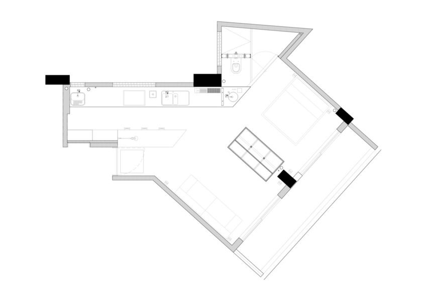 Klein open loft appartement met een groene vloer!
