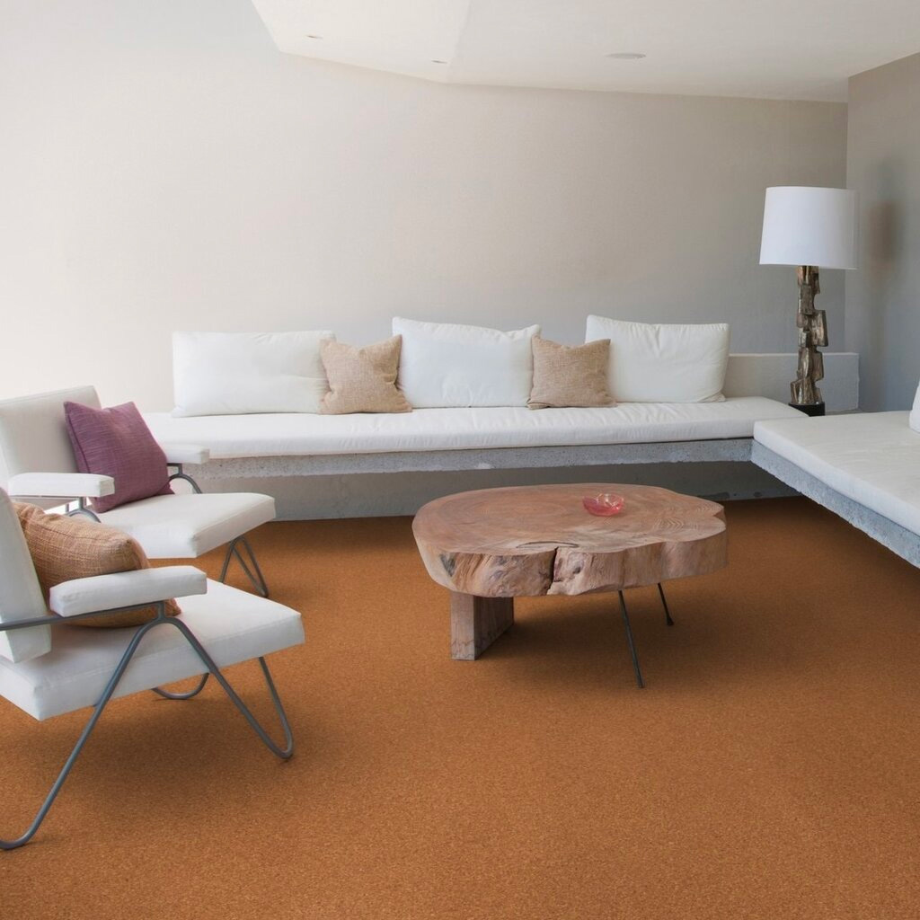 Moderne woonkamer met een mooie warme kurkvloer.