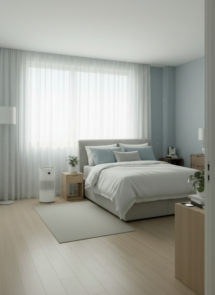 luchtreiniger in frisse slaapkamer