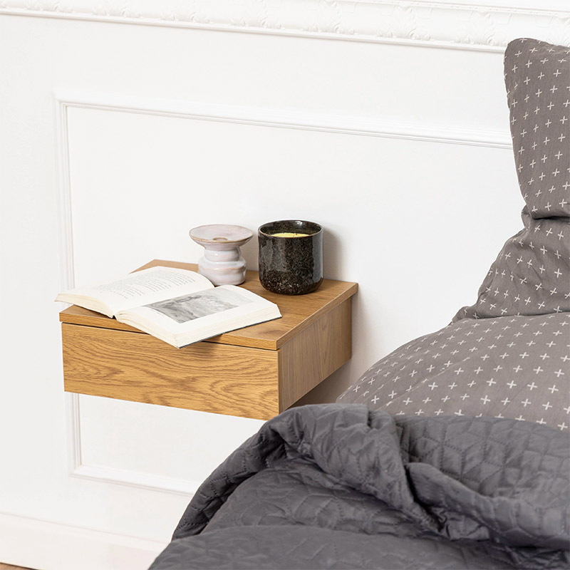 minimalistisch zwevend nachtkastje hout fonq