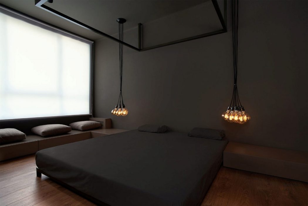 minimalistische zwarte slaapkamer