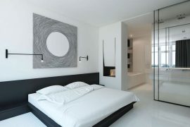 Moderne minimalistisch witte slaapkamer suite