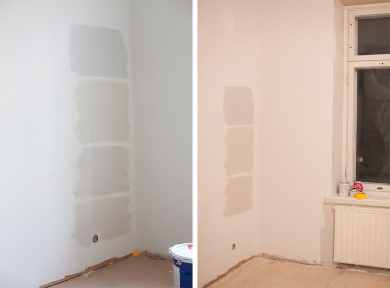 Test verschillende muurkleuren en tinten op verschillende tijdstippen op een dag.