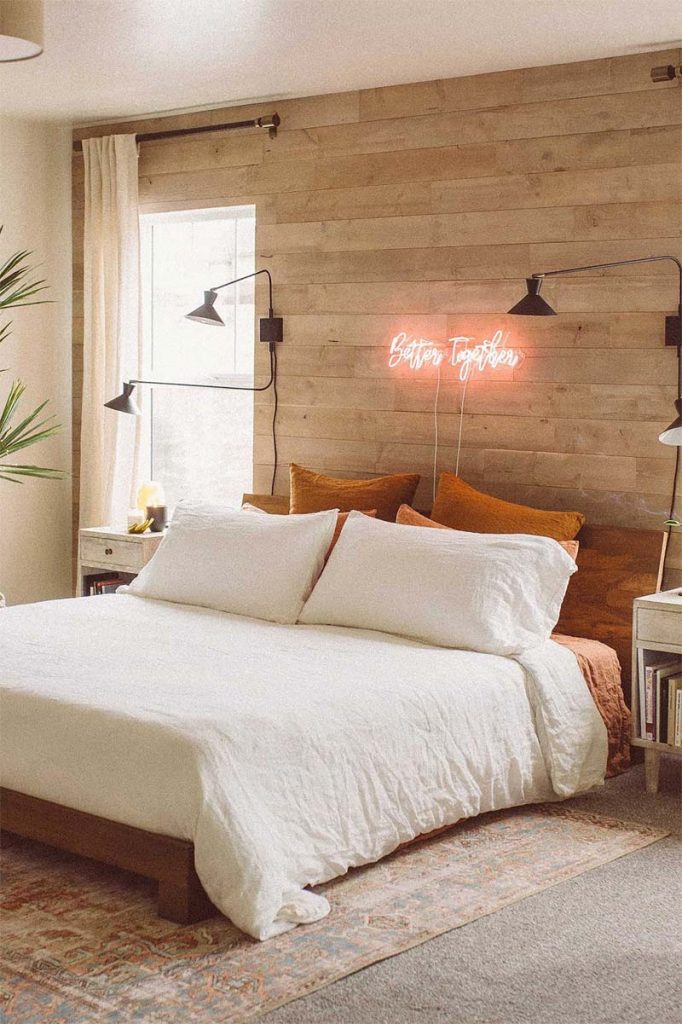 slaapkamer decoratie ideeën houten wandbekleding