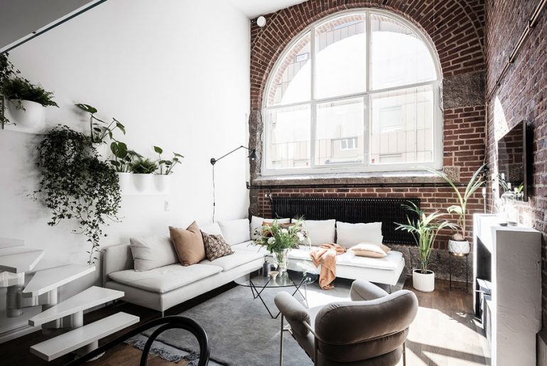 woonkamer ideeen bakstenen muur