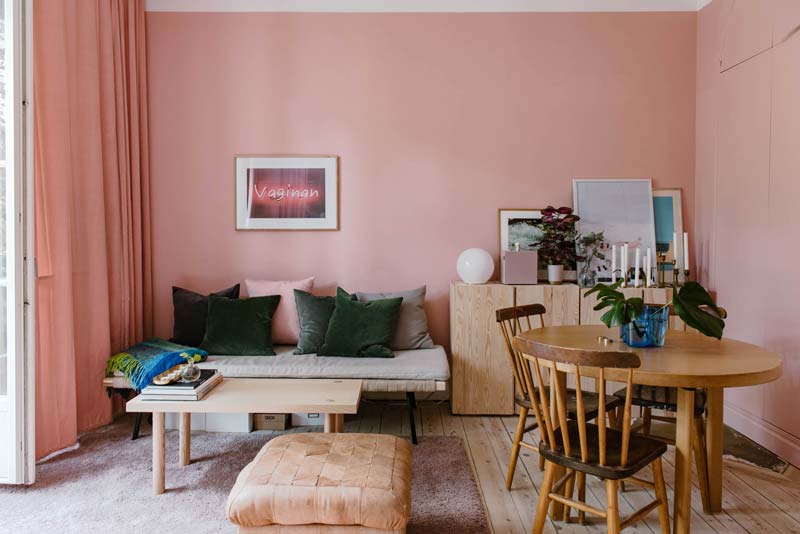 woonkamer ideeen roze muren