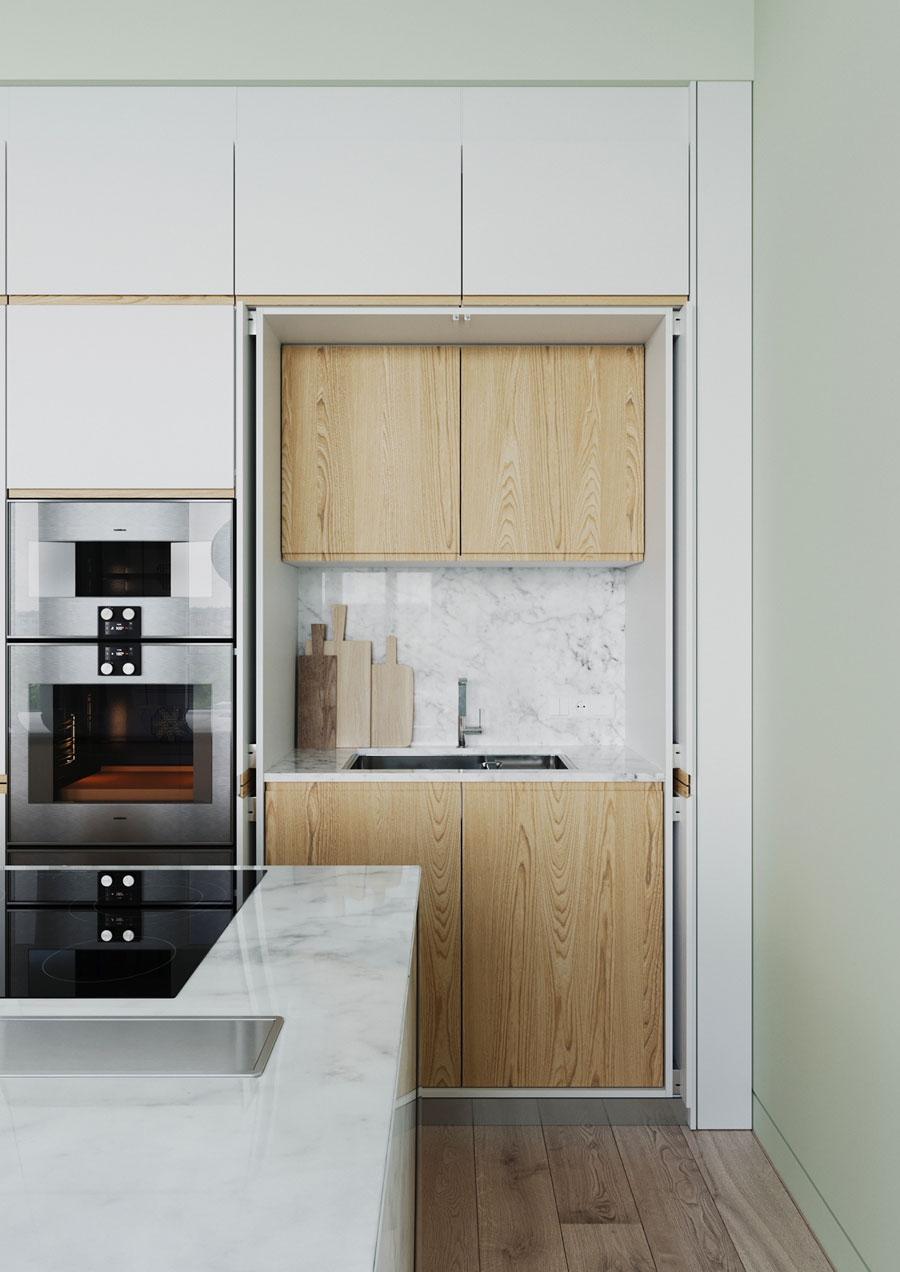 Woonkamer met Scandinavisch design en pastelkleuren