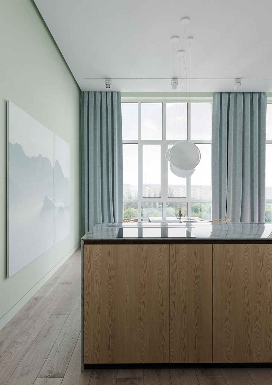 Woonkamer met Scandinavisch design en pastelkleuren