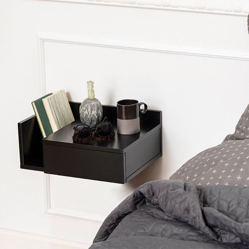 zwevend nachtkastje fonq zwart boeken